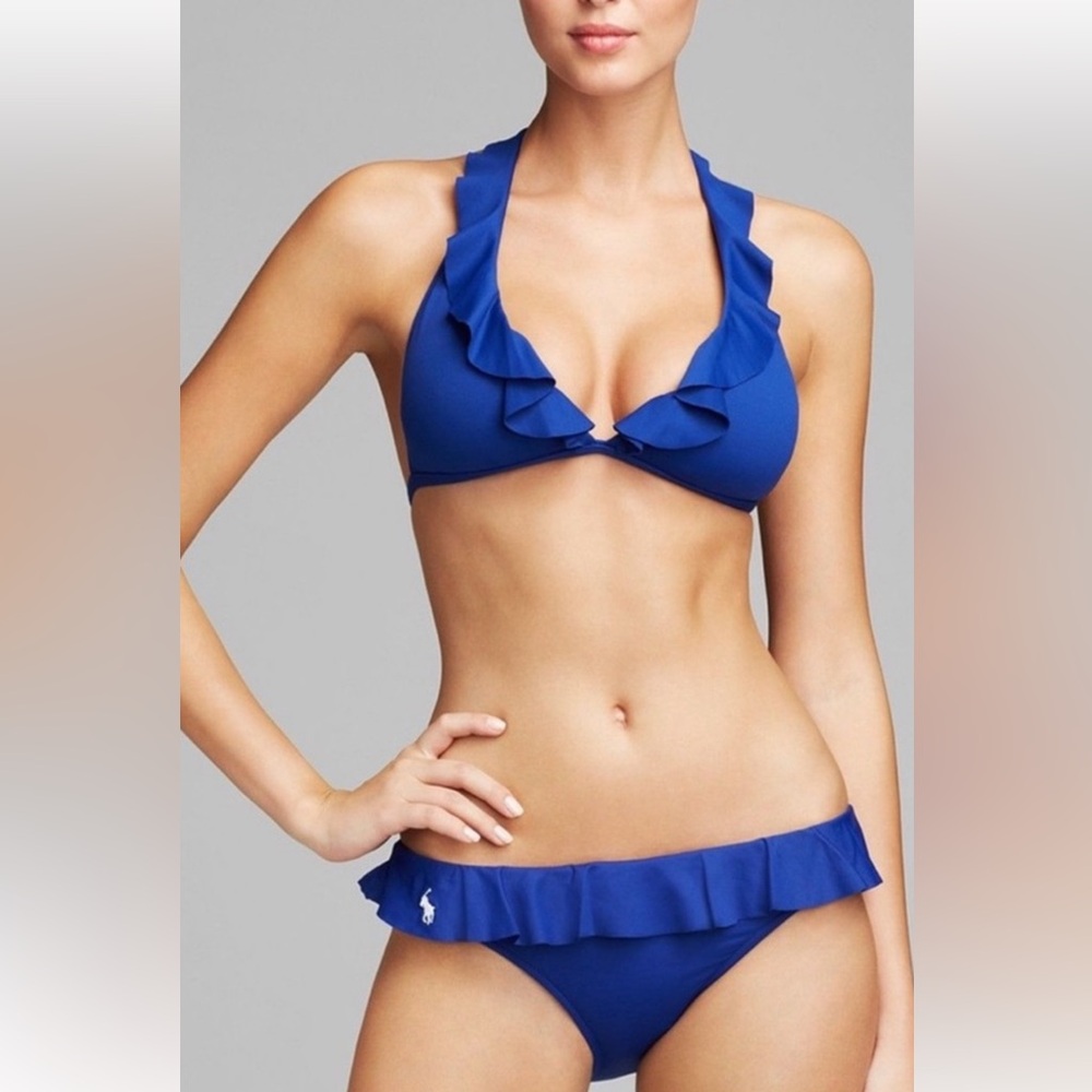 Y2K Ralph Lauren Navy Blue Ruffled Bikini